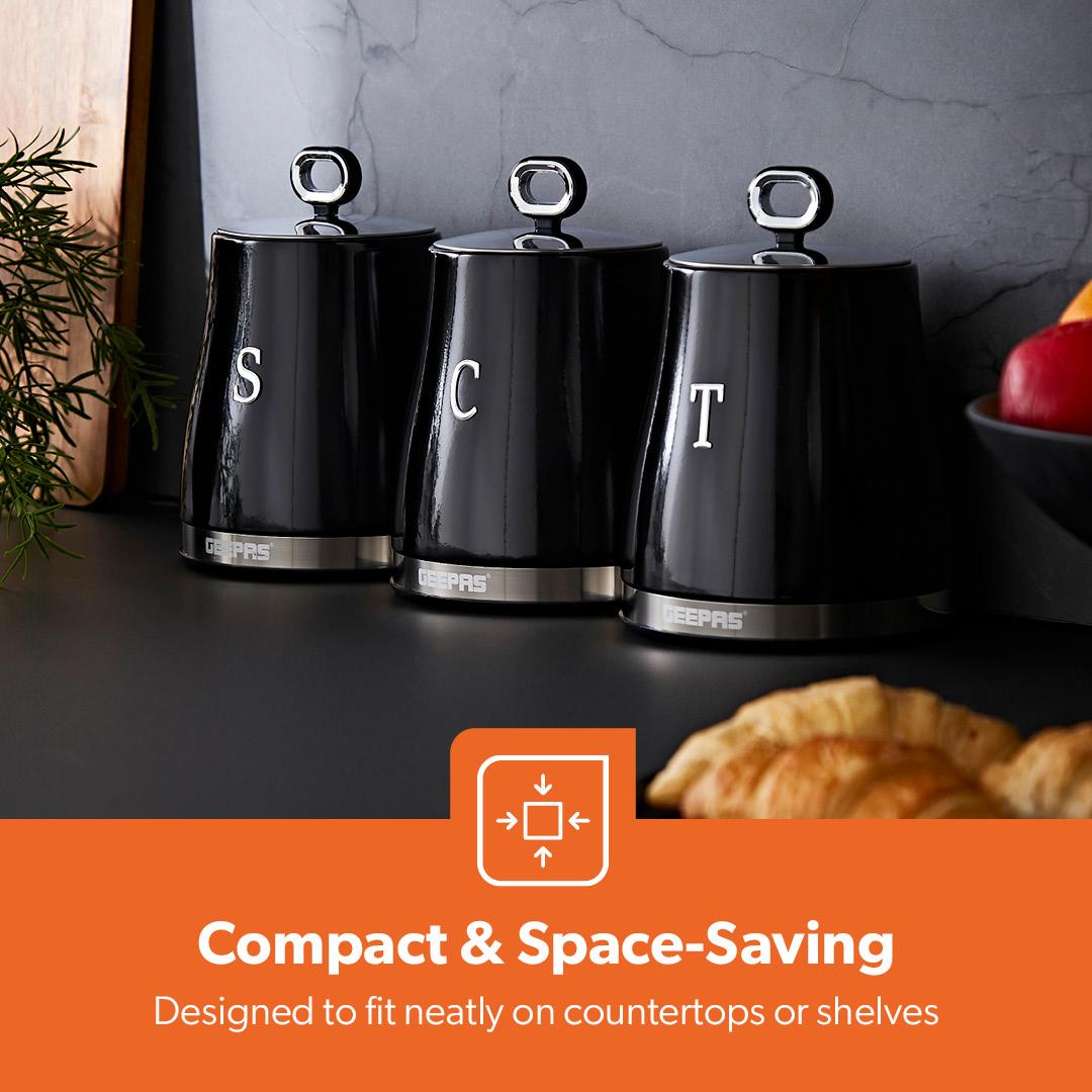 4-Piece Tea, Coffee, Sugar Canister Set Retrovive In Black