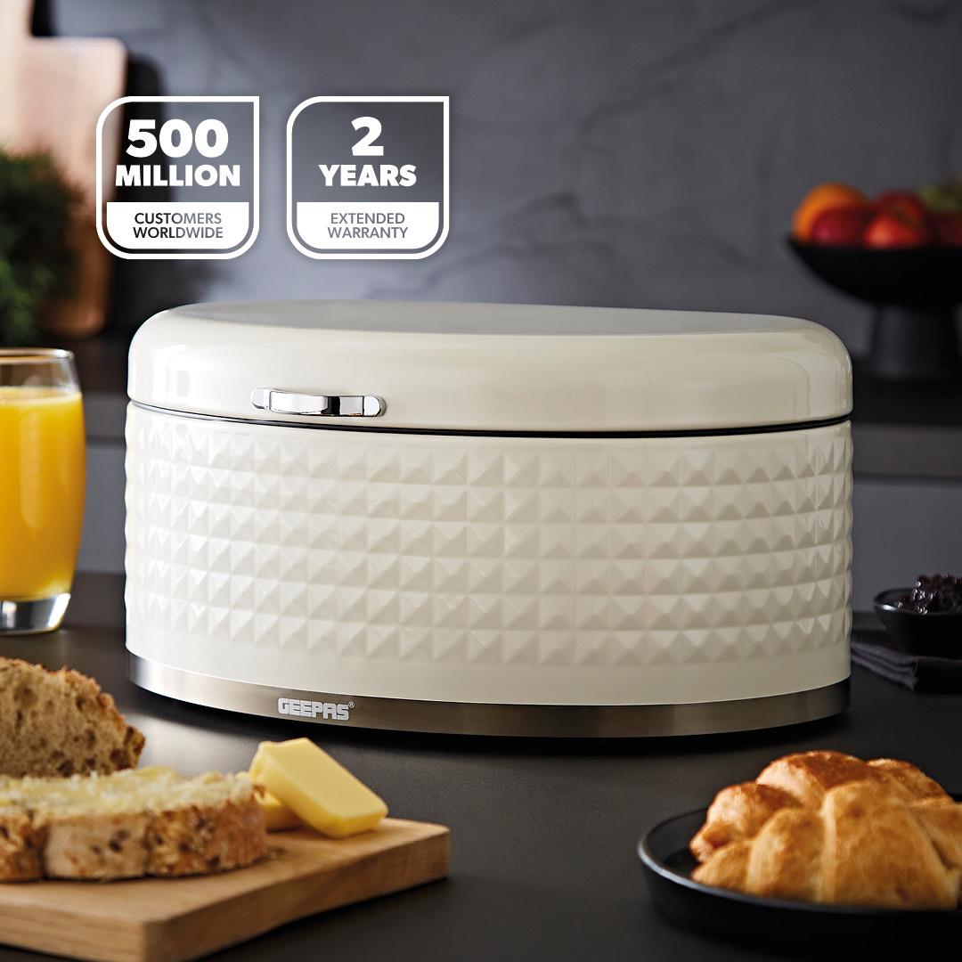 9L Argyle Cream Carbon Steel Bread Bin Kitchen Storage