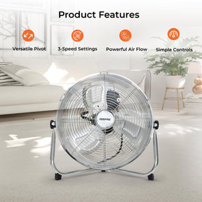12" and 16" Three-Speed Electric Metal Floor Fan