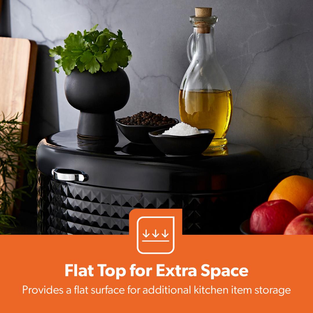 4Pc Tea Coffee Sugar Canister 1.3L & 9L Bread Bin Set Argyle Black