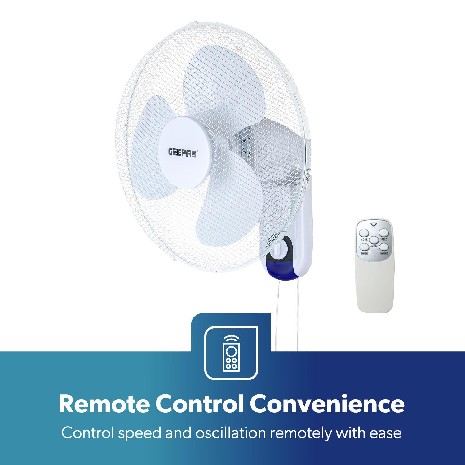 16" White Remote Controlled Three-Speed Wall Fan 45W