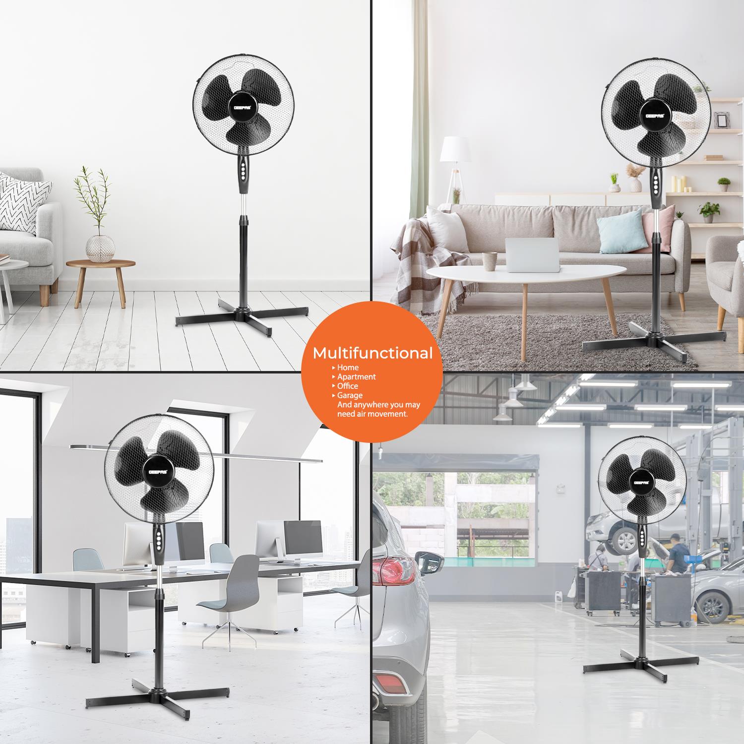 16-Inch Pedestal Fan With Oscillation (White, Grey, Black)