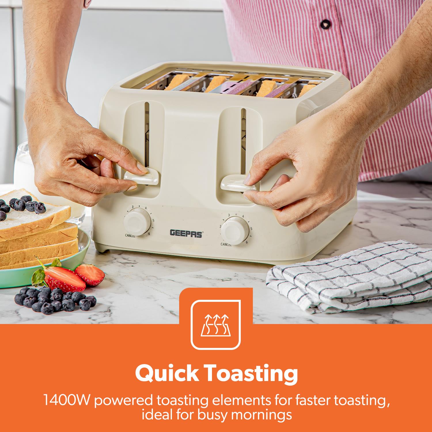 Plastic Beige 1.7L & 4-Slice Kettle and Toaster Set