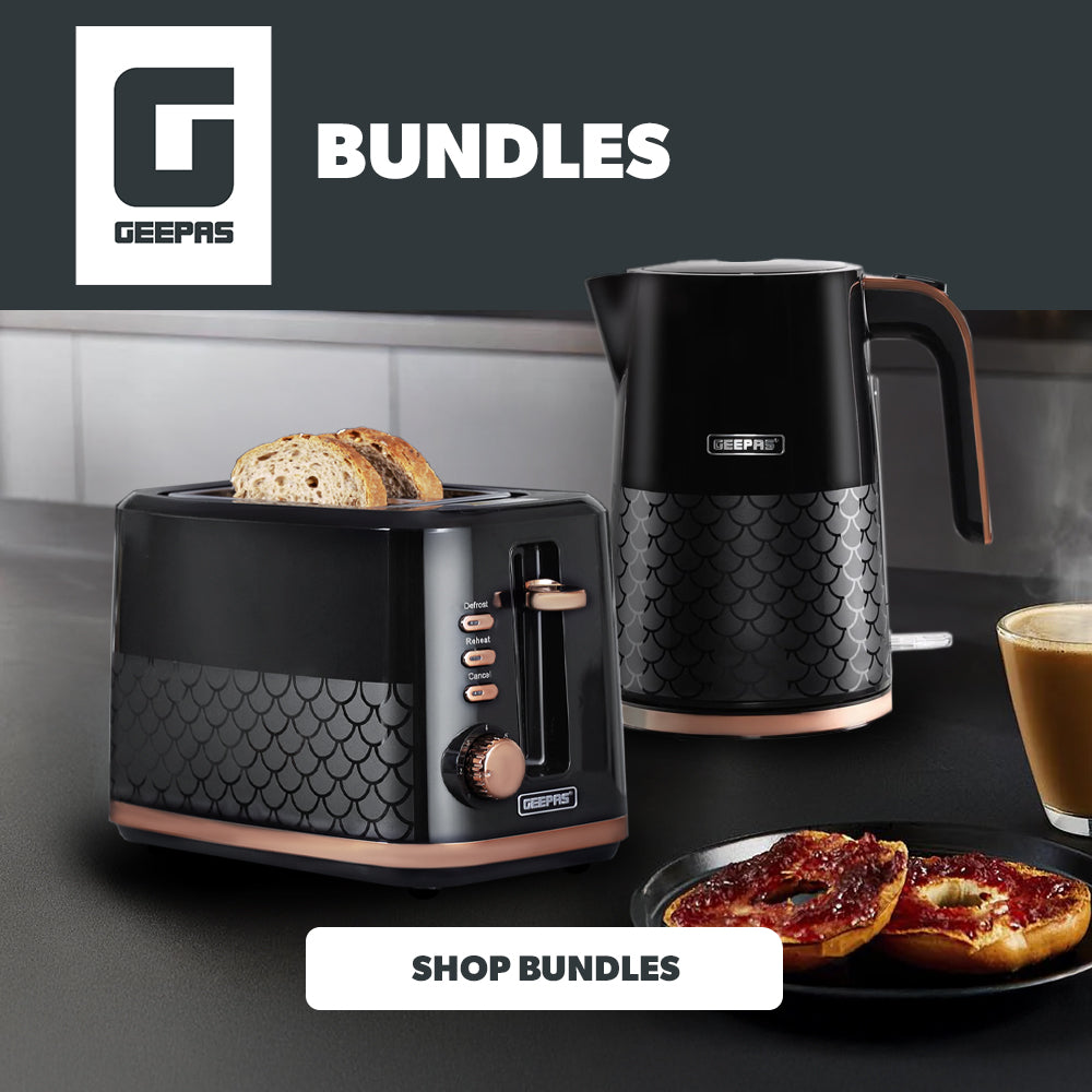 Image shows off the bundles collection which features a wide variety of kettle and toaster sets, microwave, kettle and toaster sets, blender sets and so much more.