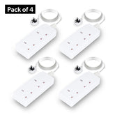 (4-Pack) 2 Gang Extension Leads, 2M Cable, 13A, UK Plug