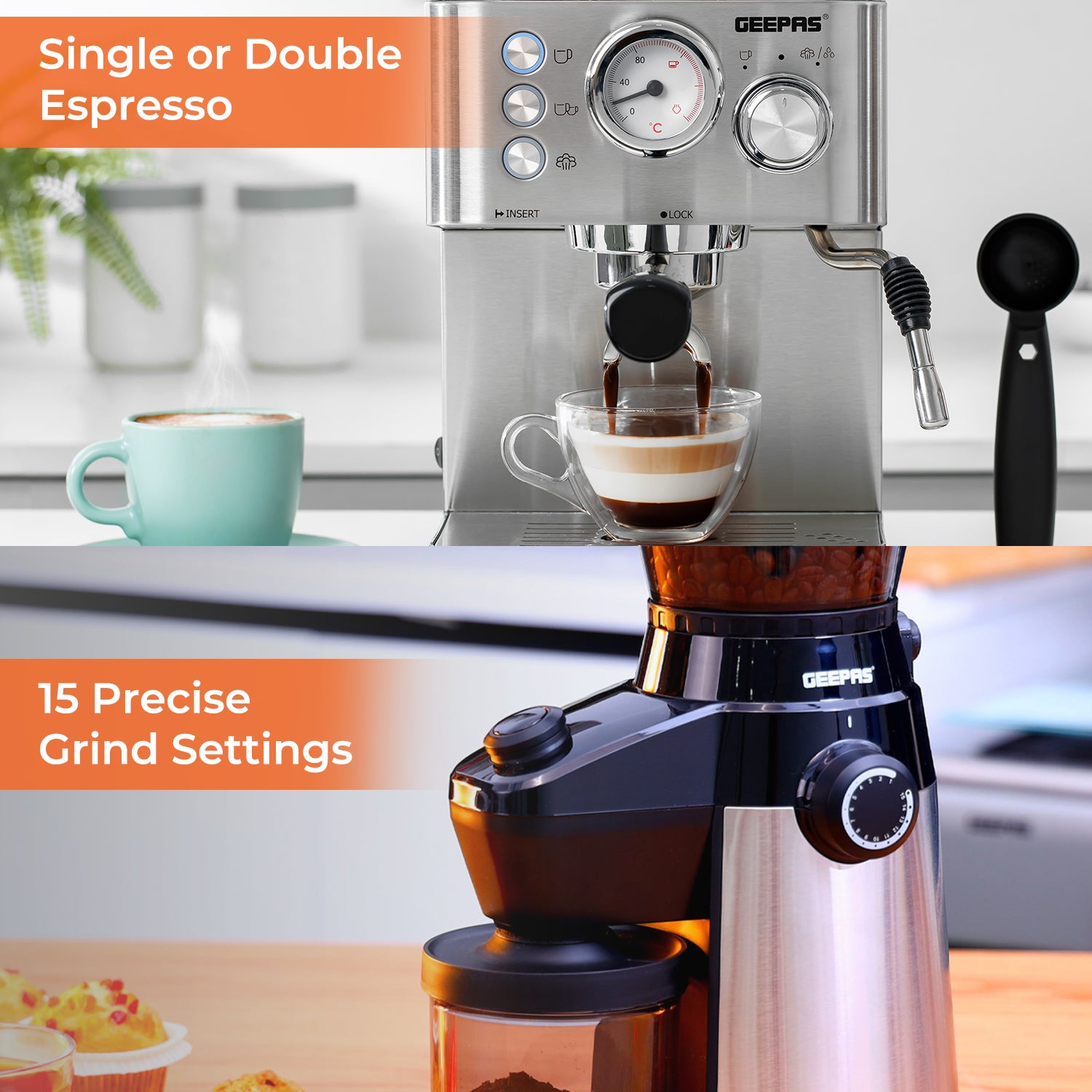 15 Bar Espresso Coffee Machine & Burr Coffee Grinder Set