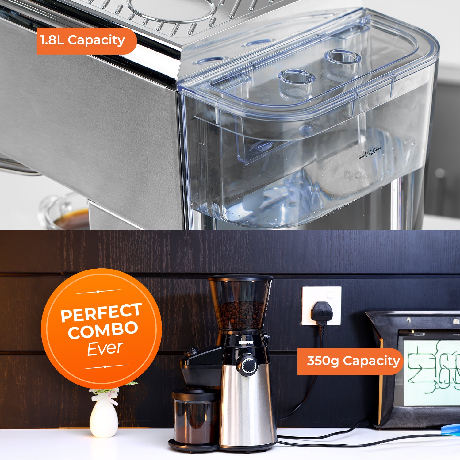 15 Bar Espresso Coffee Machine & Burr Coffee Grinder Set