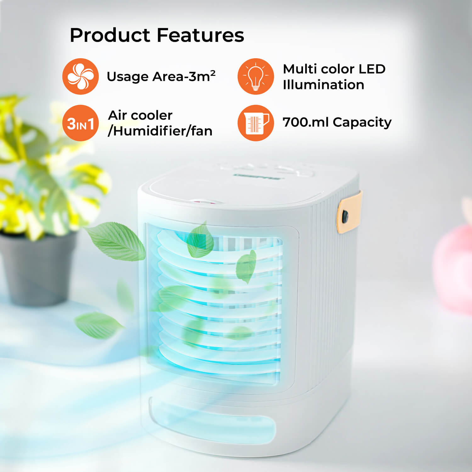 4-in-1 Mini Air Cooler and Humidifier With LED Light