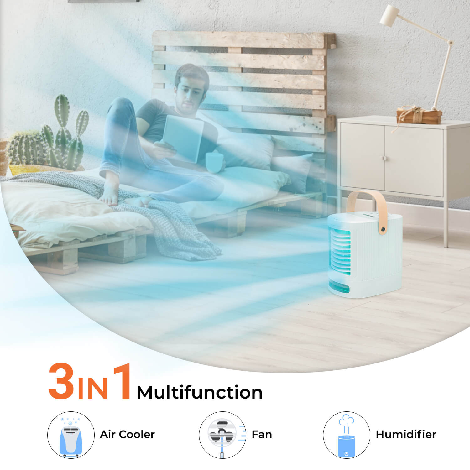 4-in-1 Mini Air Cooler and Humidifier With LED Light