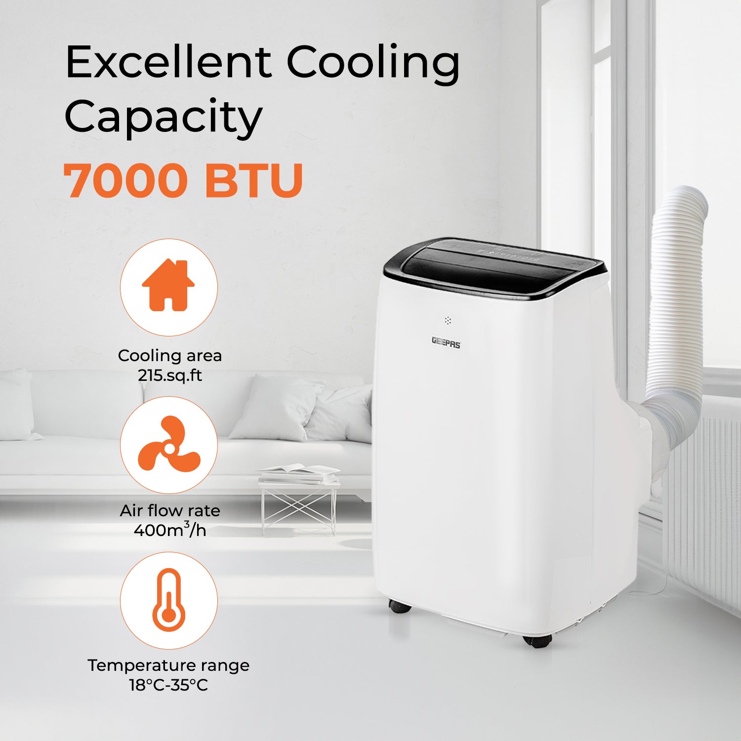 7000 BTU 4-In-1 Portable Air Conditioner With Dehumidifier