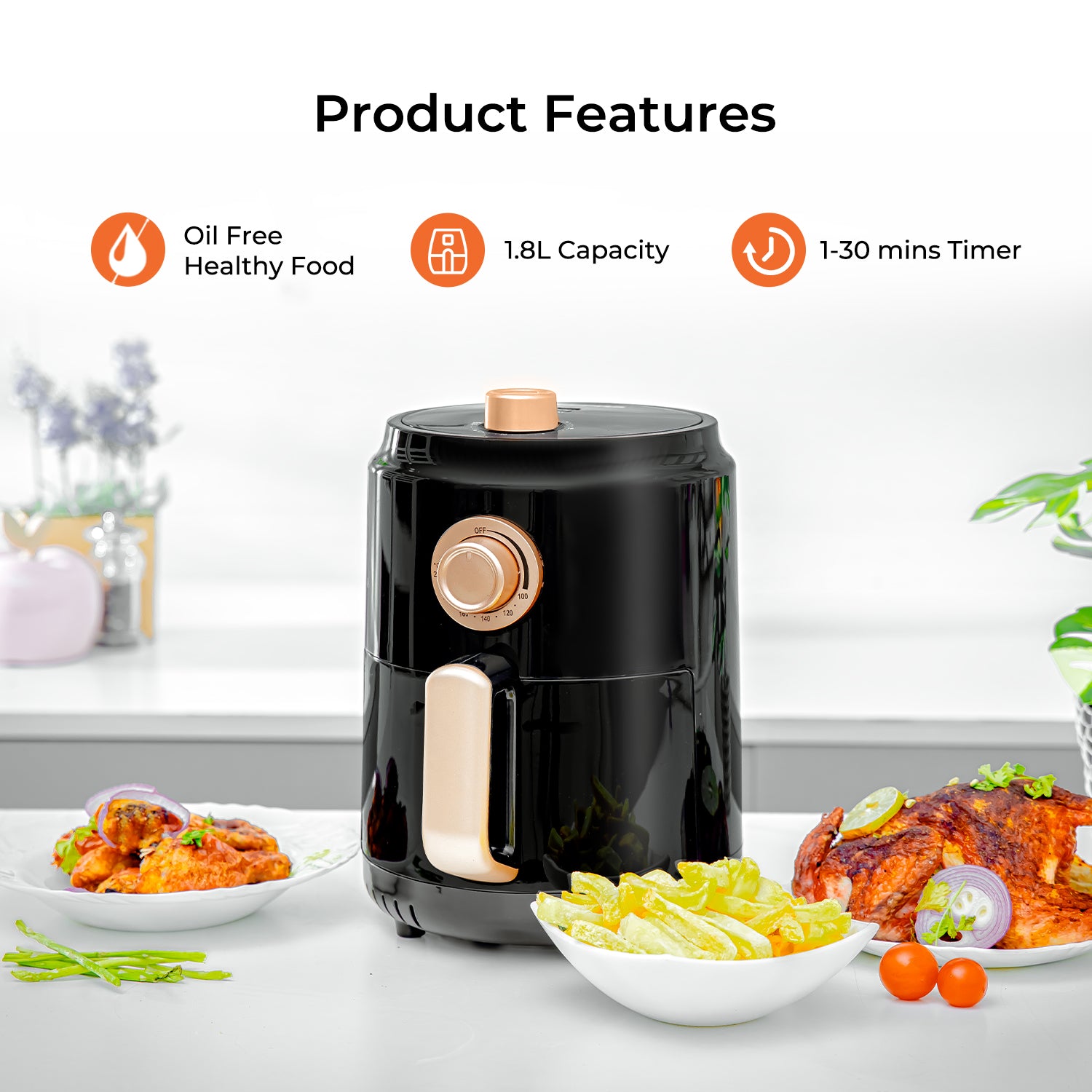 1.8L Rose Gold Vortex Manual Air Fryer + Recipe E-Book