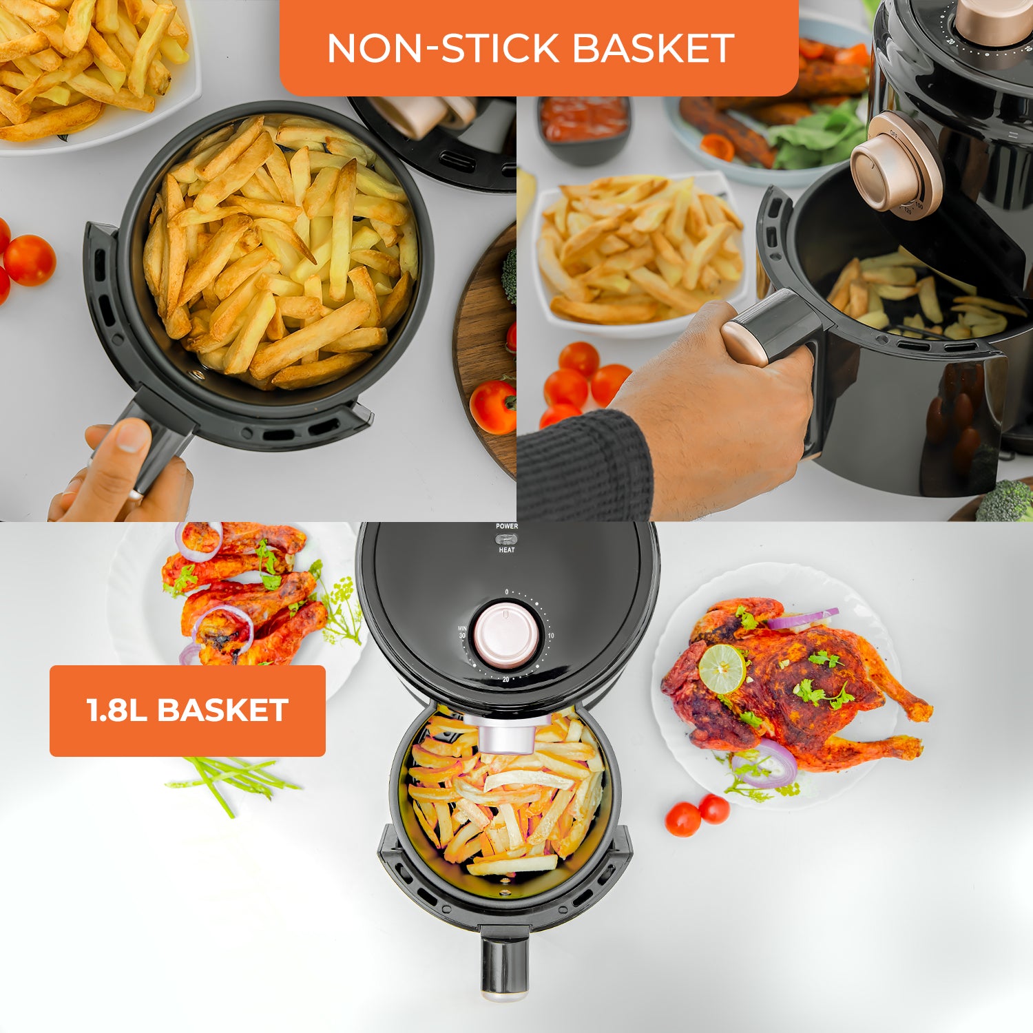 1.8L Rose Gold Vortex Manual Air Fryer + Recipe E-Book