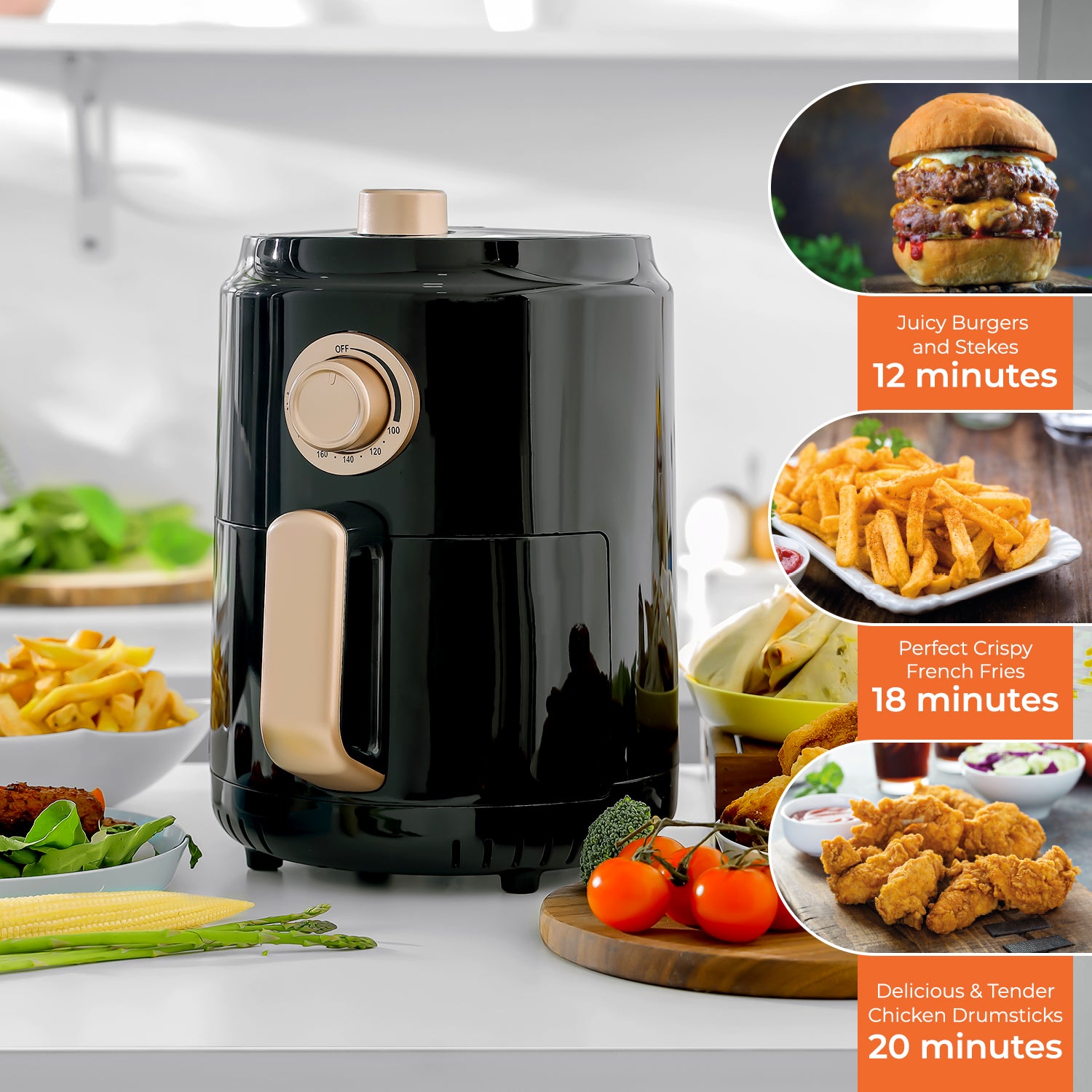 1.8L Rose Gold Vortex Manual Air Fryer + Recipe E-Book