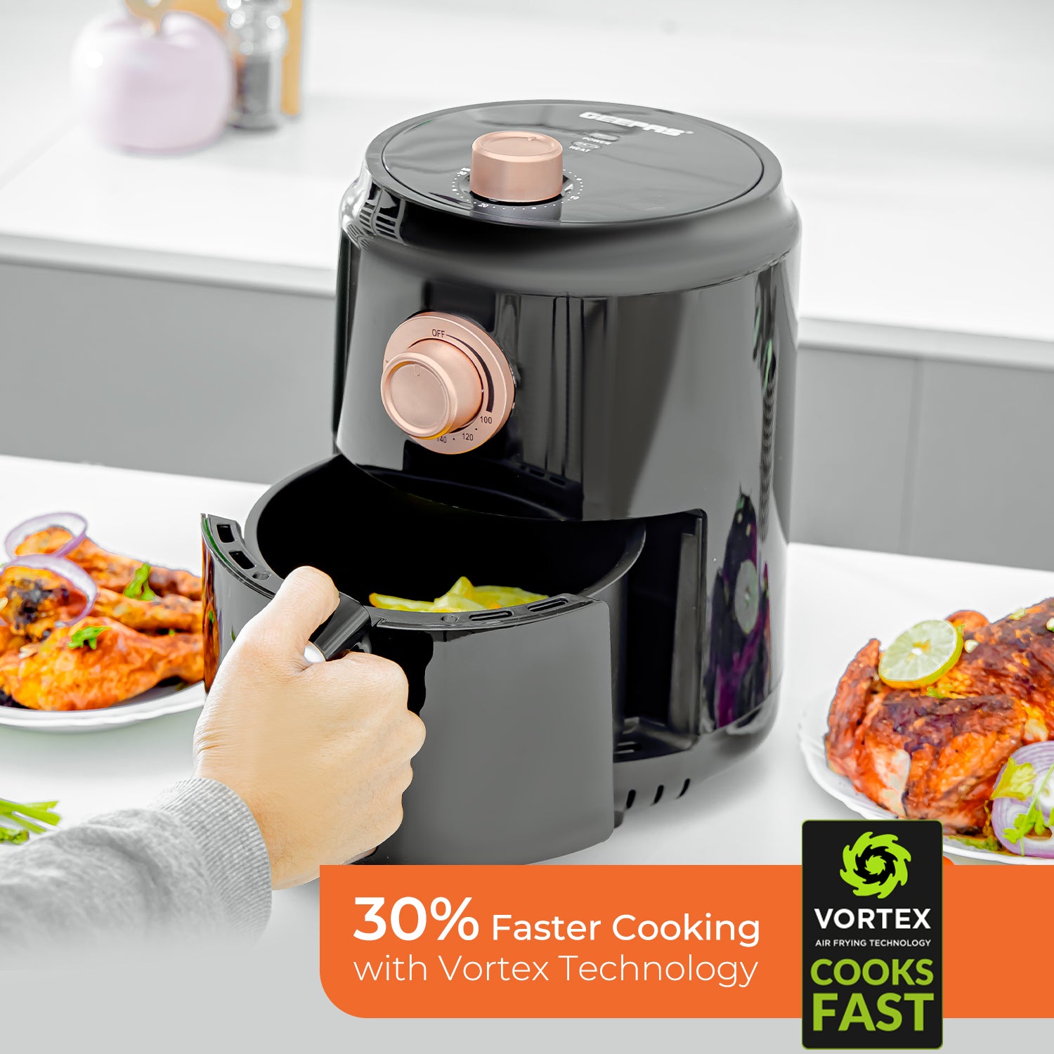 1.8L Rose Gold Vortex Manual Air Fryer + Recipe E-Book