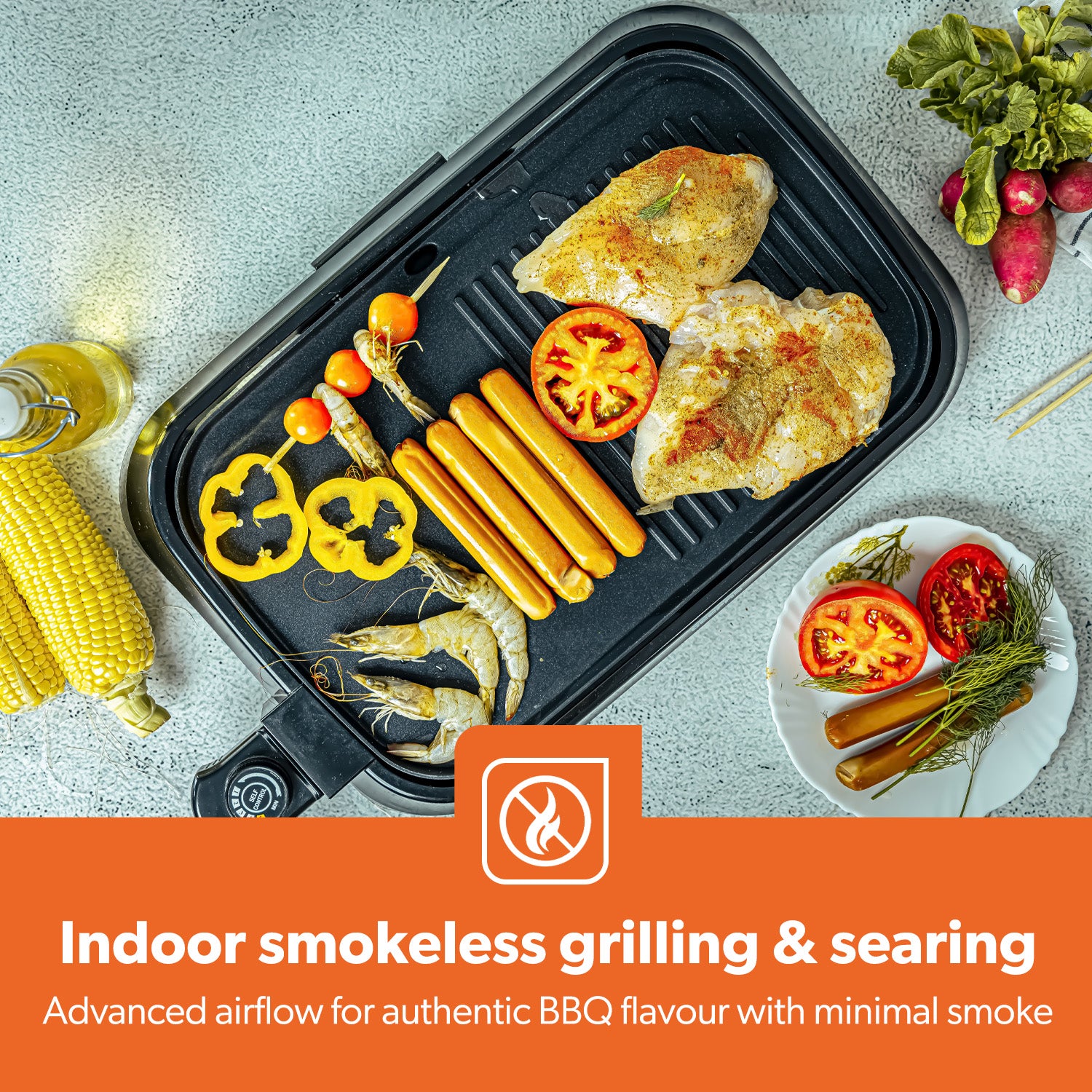 Indoor Smokeless Electric Barbeque Grill With Hot Plate