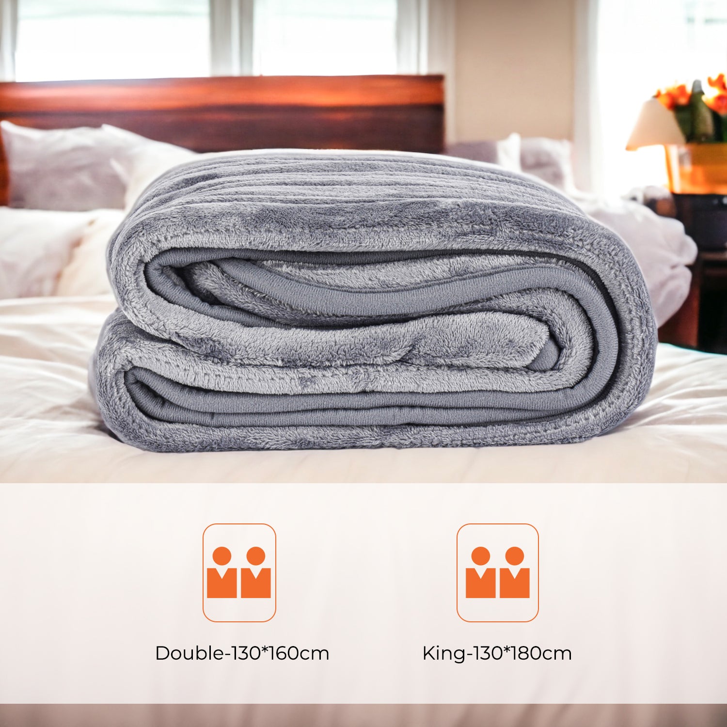 Grey Flannel Heated Electric Blanket/Throw (Double & King)