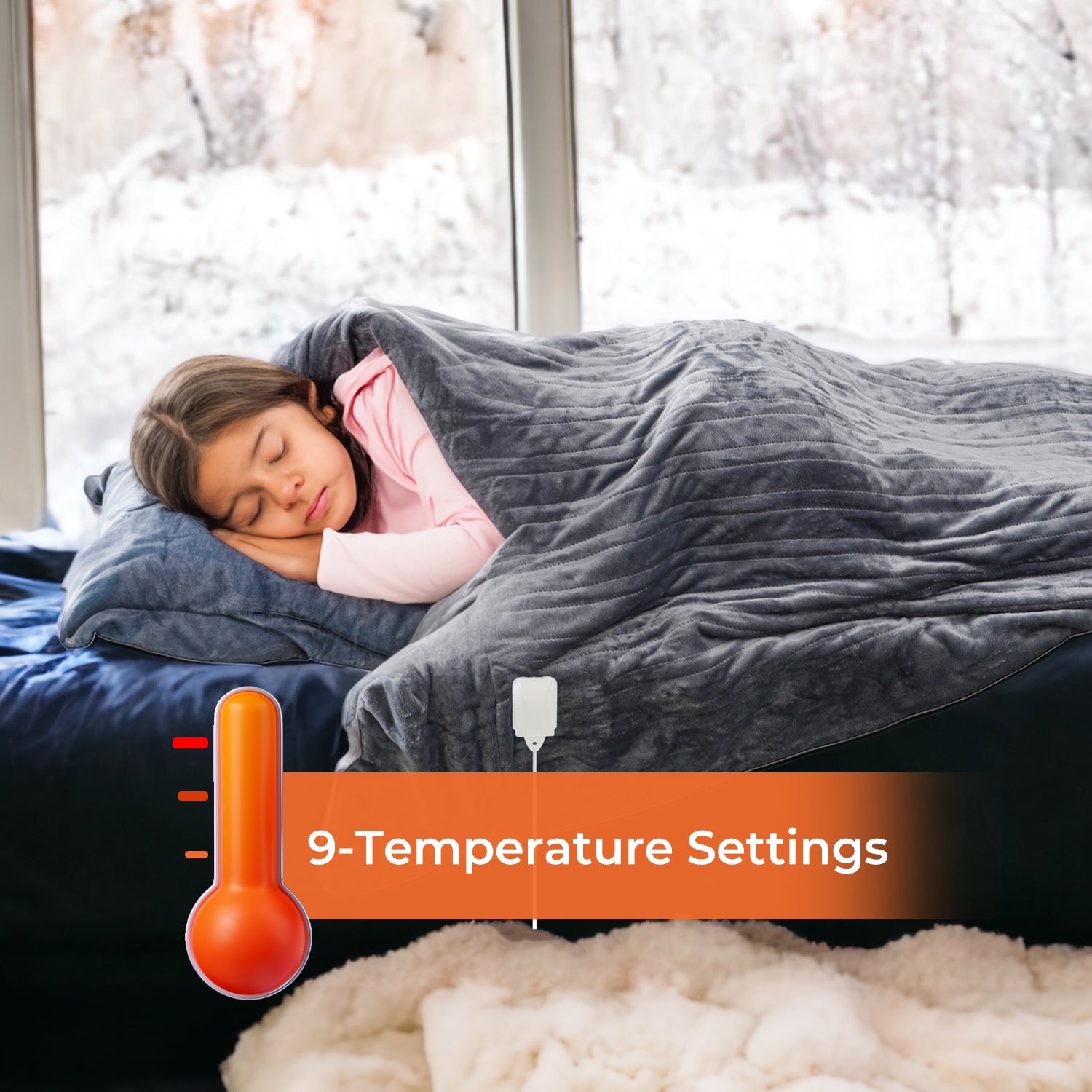 Grey Fluffy King-Size Heated Throw Electric Blanket With Timer