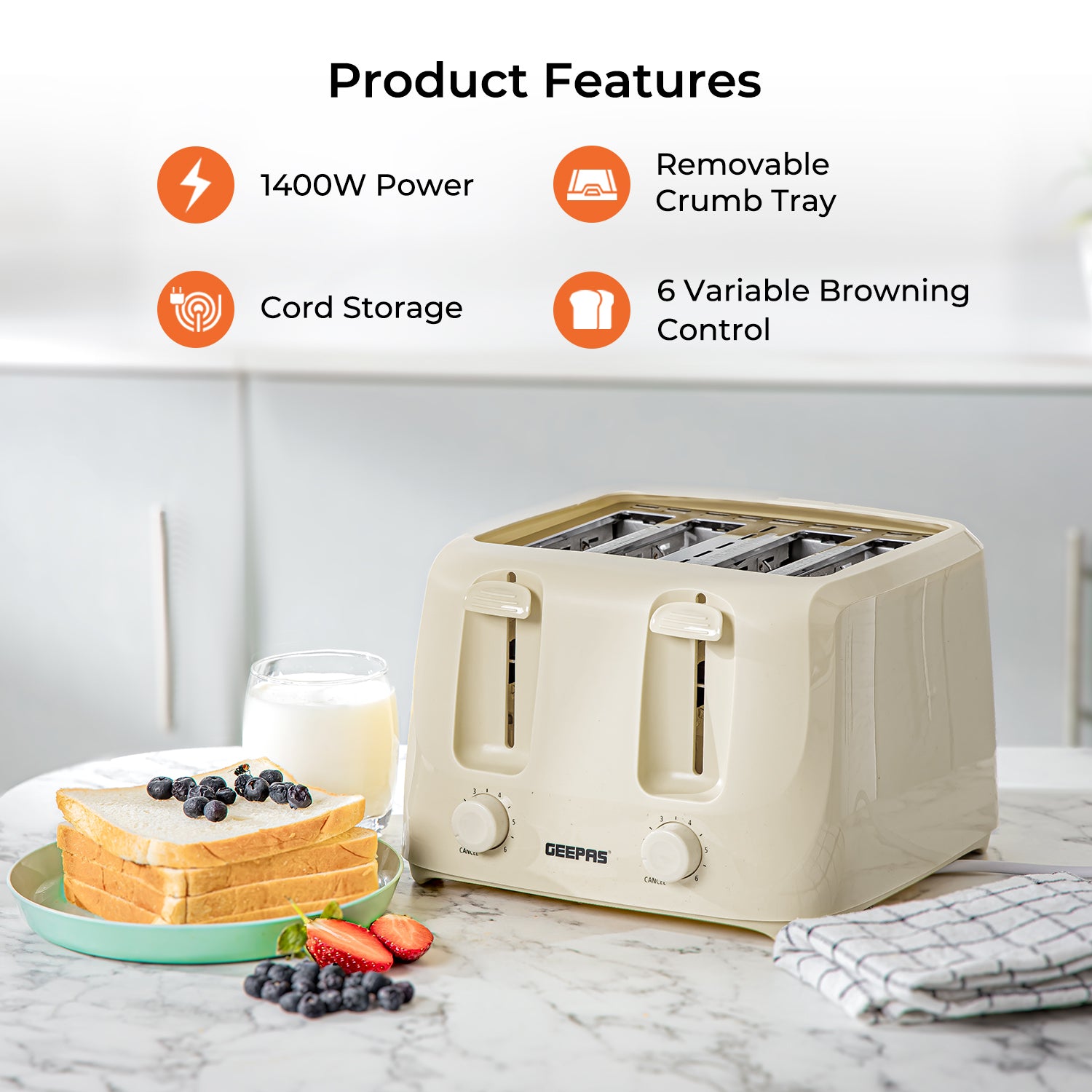 Plastic Electric Four Slice Bread Toaster