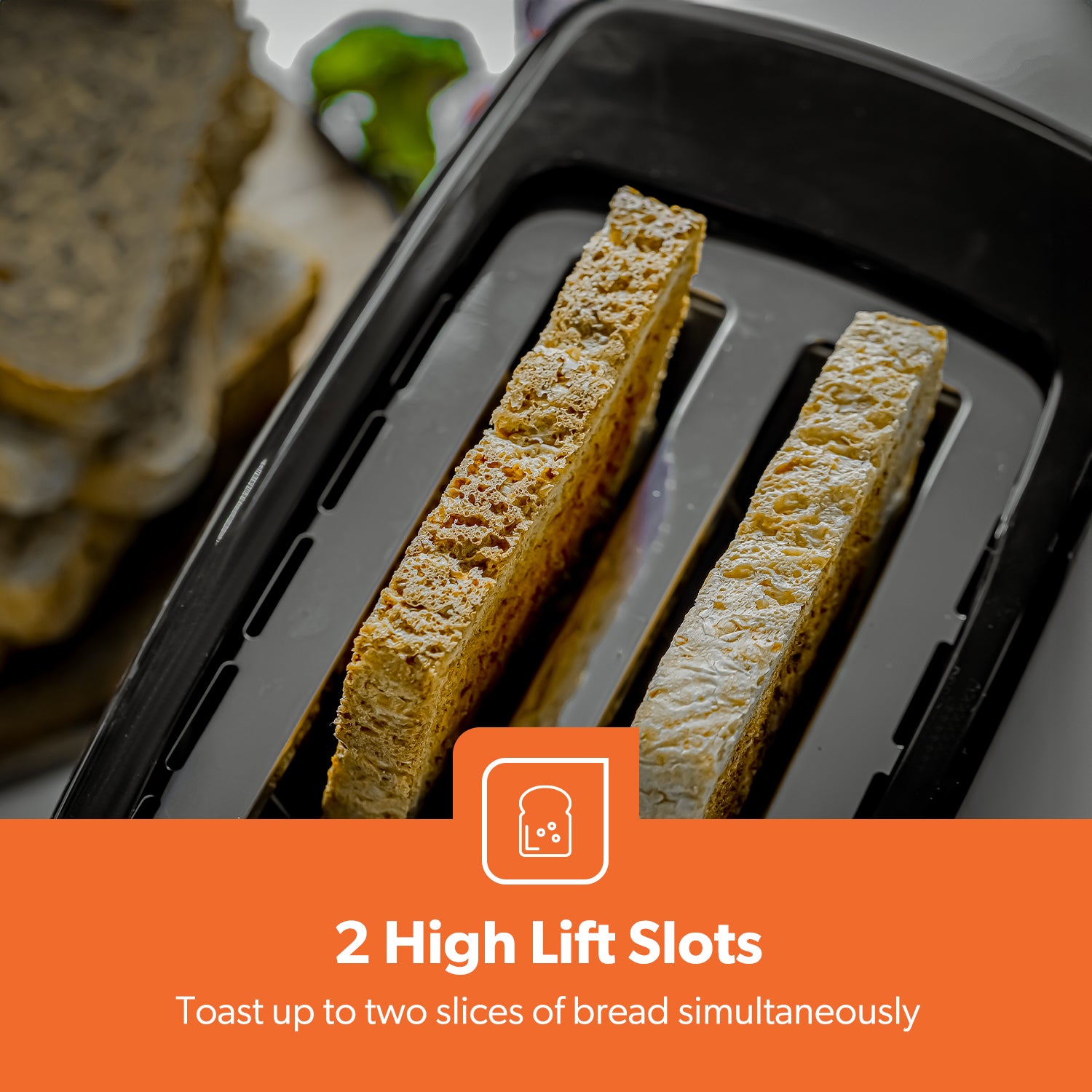 2-Slice Black Bread Toaster With 6 Level Browning Control