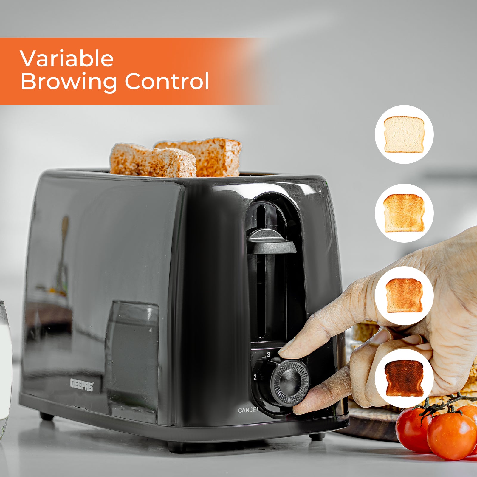 2-Slice Black Bread Toaster With 6 Level Browning Control