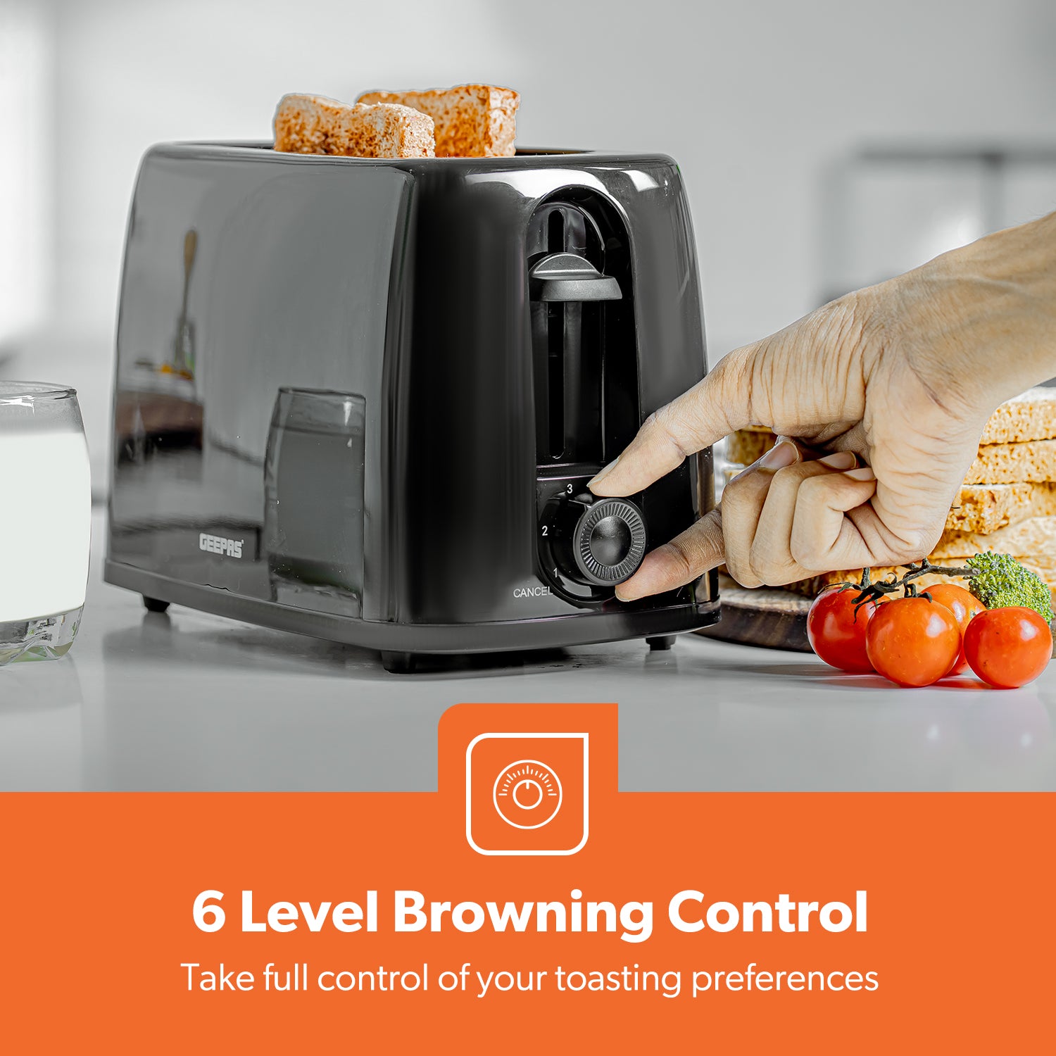 2-Slice Black Bread Toaster With 6 Level Browning Control