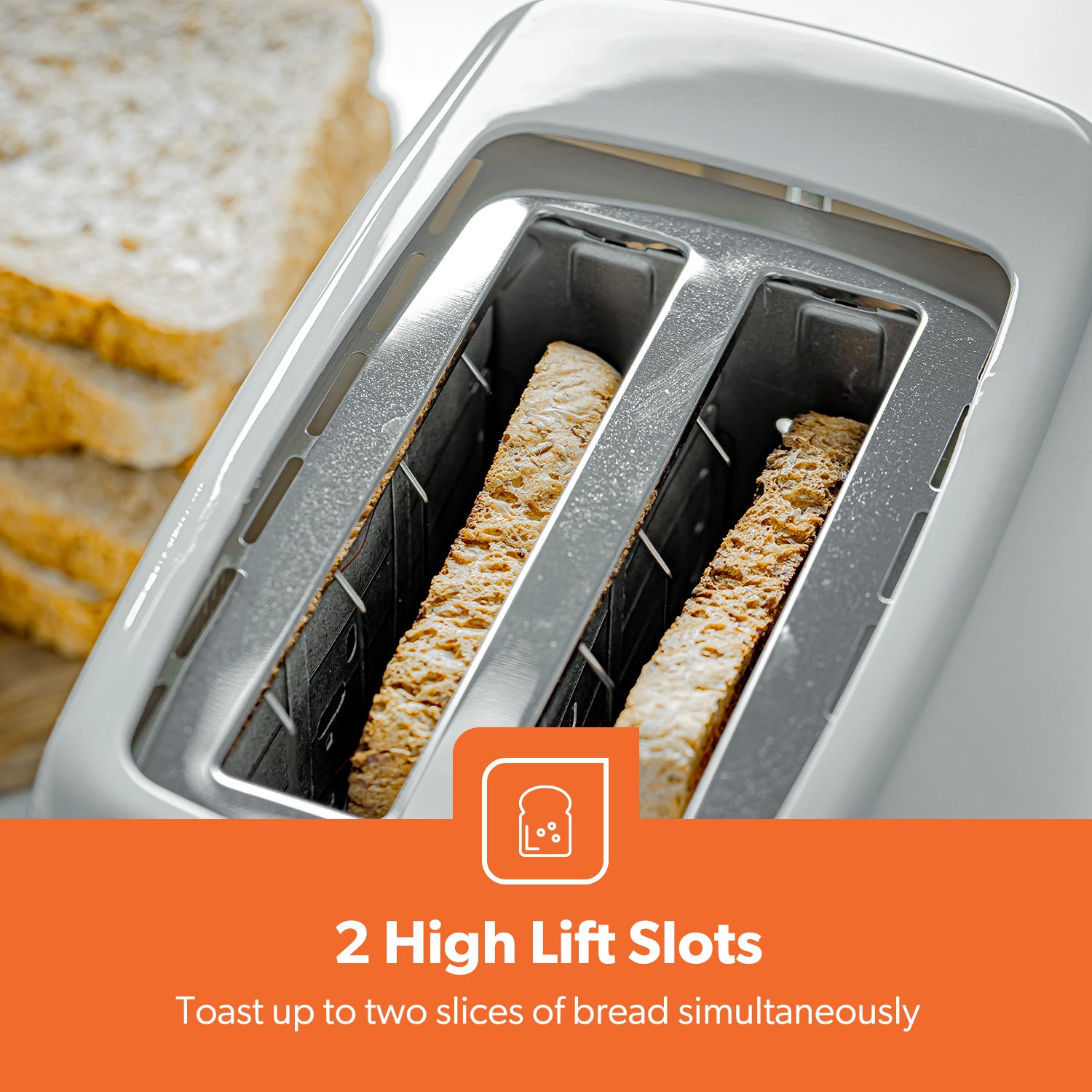 White 2-Slice Bread Toaster With 6 Level Browning