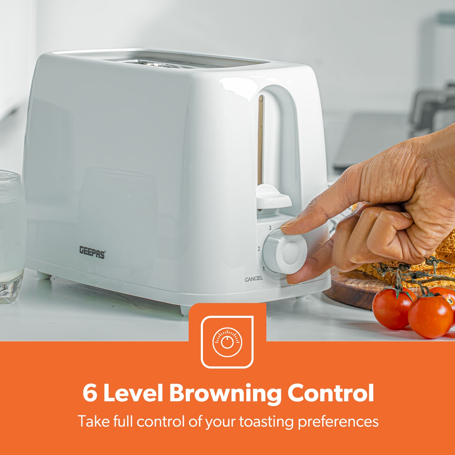 White 2-Slice Bread Toaster With 6 Level Browning