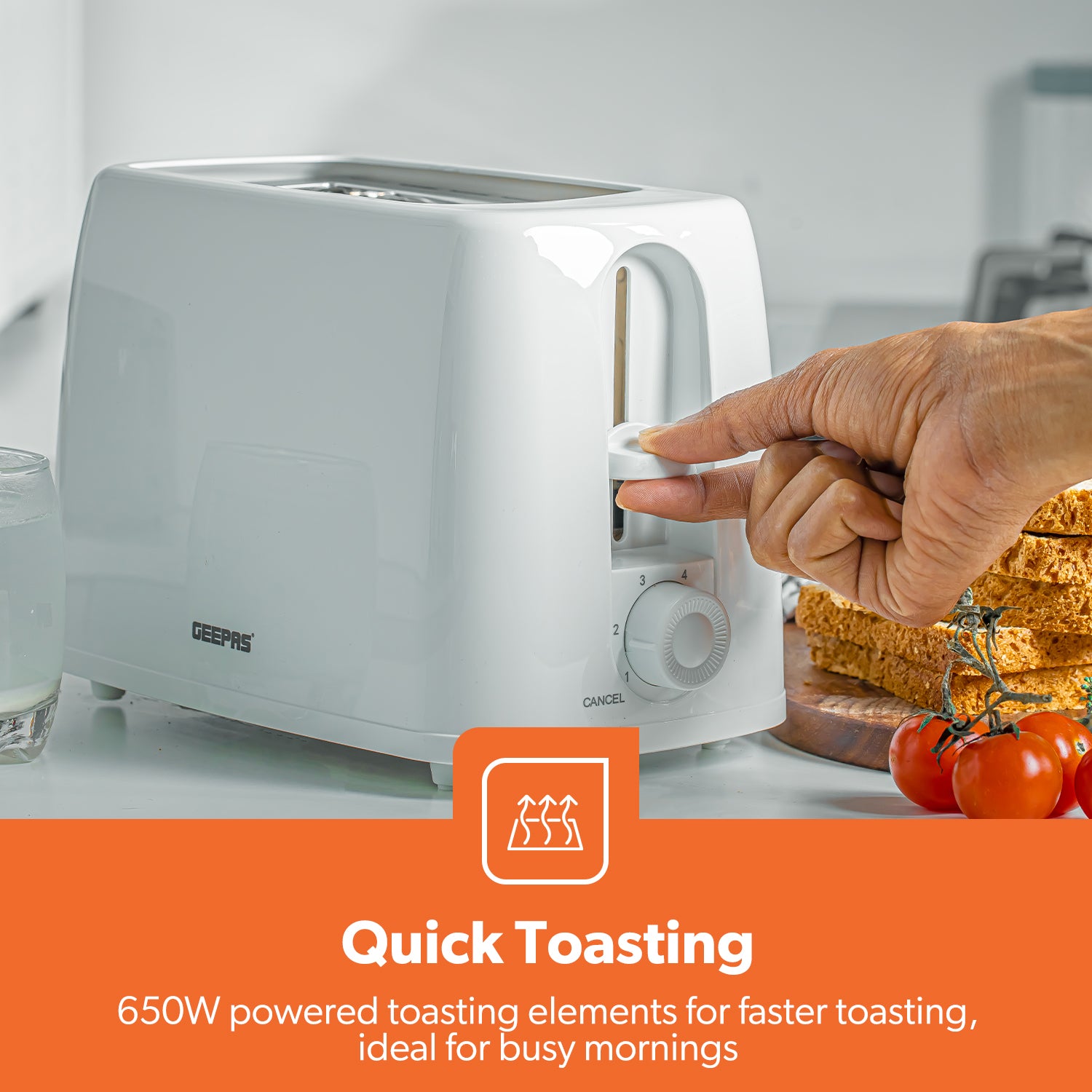 White 2-Slice Bread Toaster With 6 Level Browning