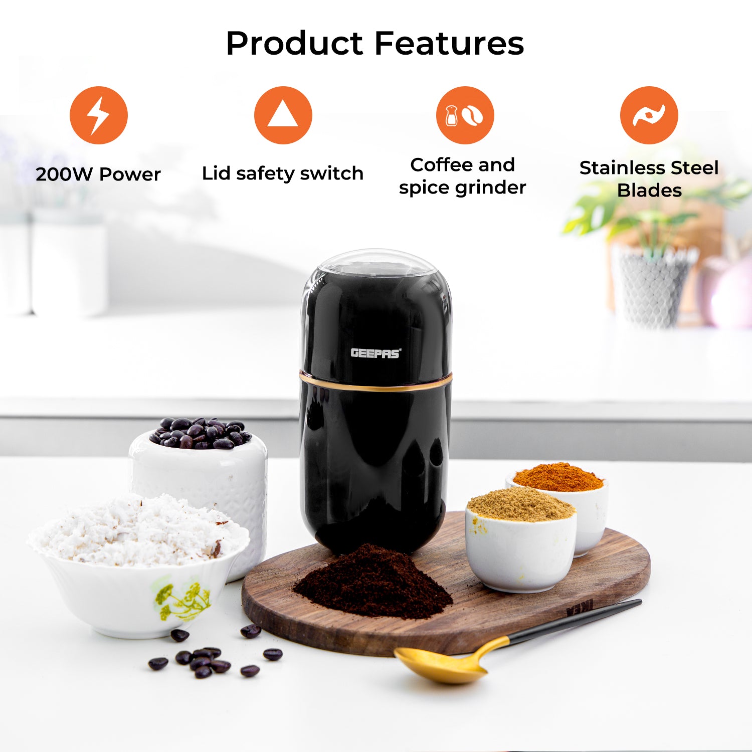 200W Press-Down Portable Coffee and Spice Mixer Grinder