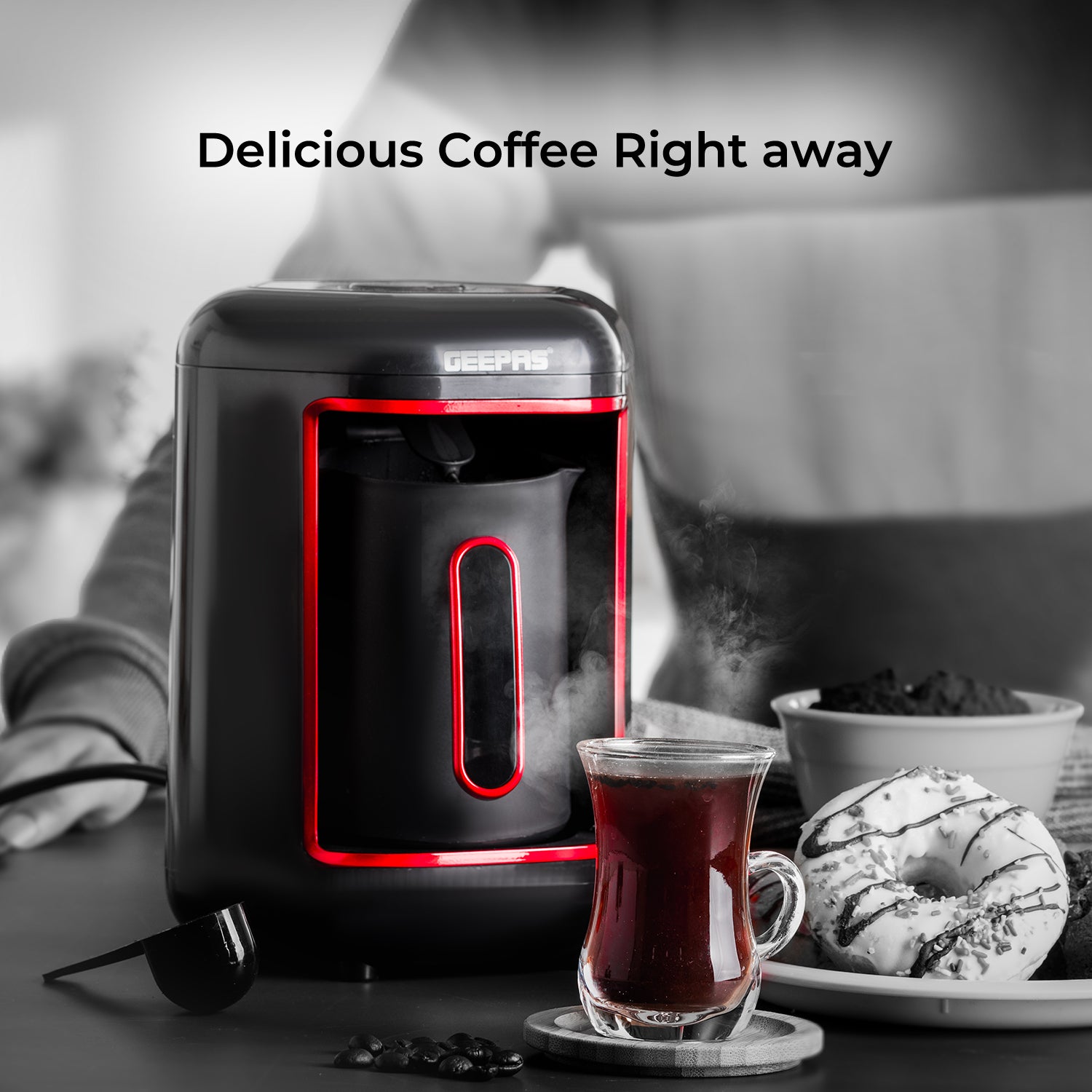 4-Cup Black & Red Automatic Turkish Coffee Machine