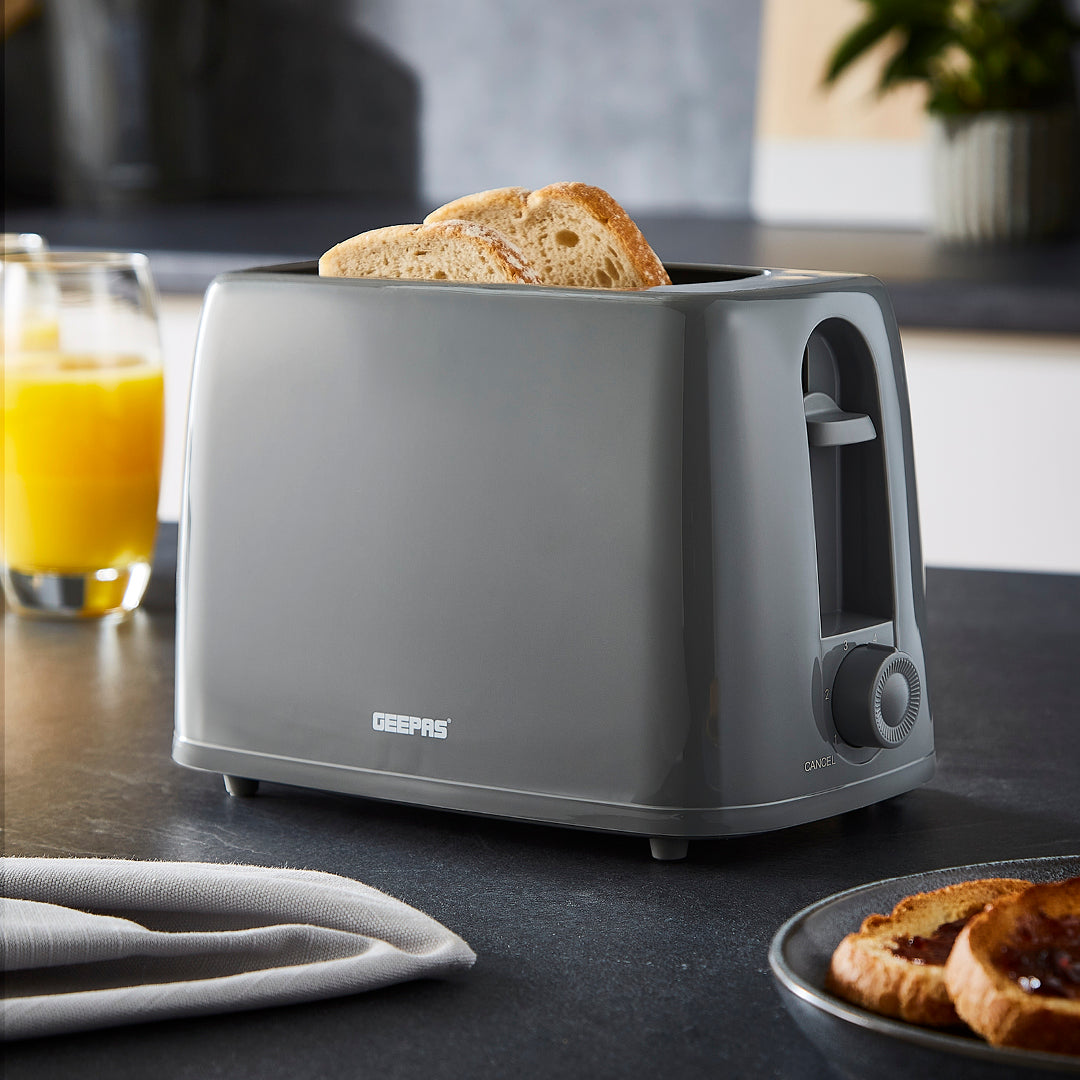 Grey 2-Slice Plastic Toaster With Crumb Tray