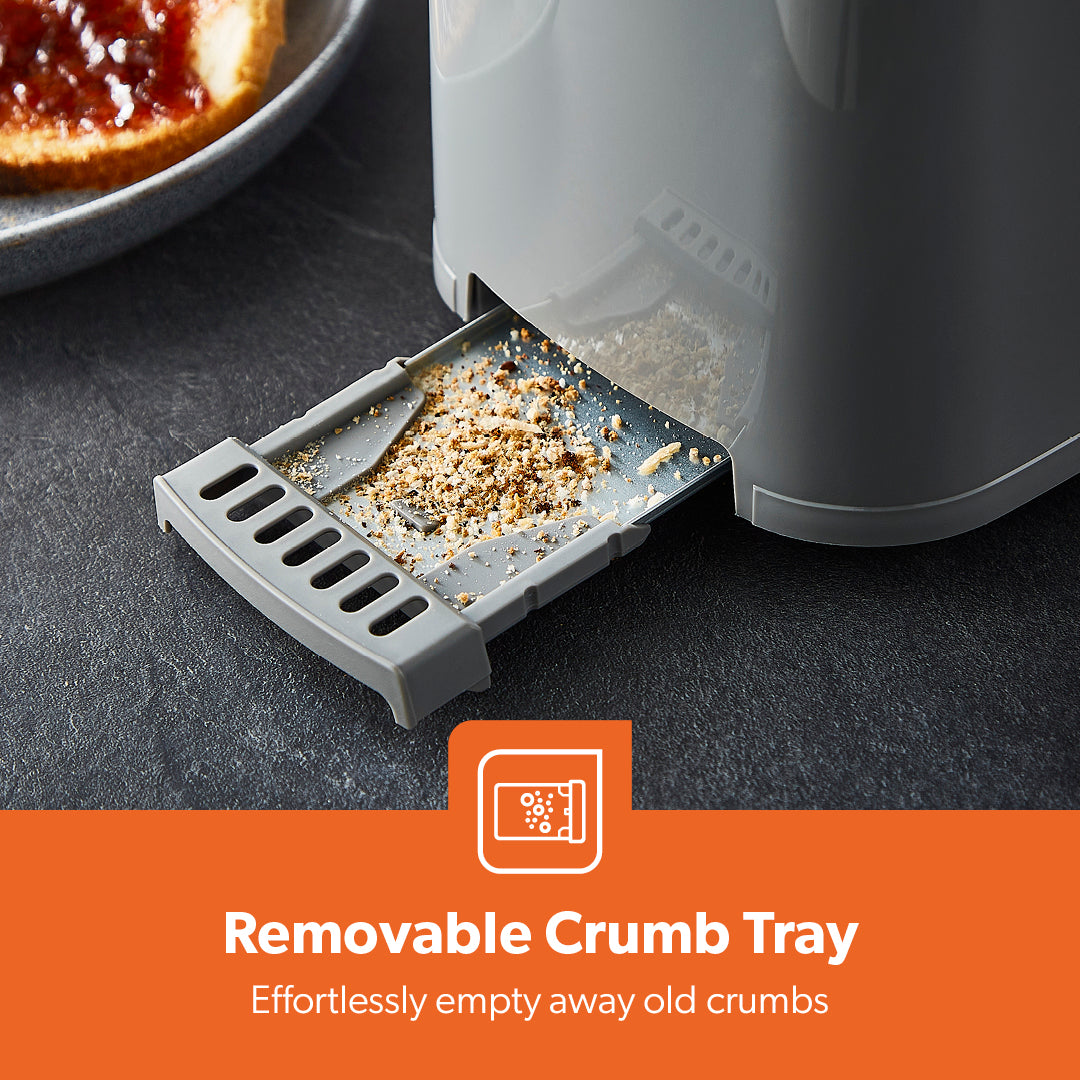 Grey 2-Slice Plastic Toaster With Crumb Tray