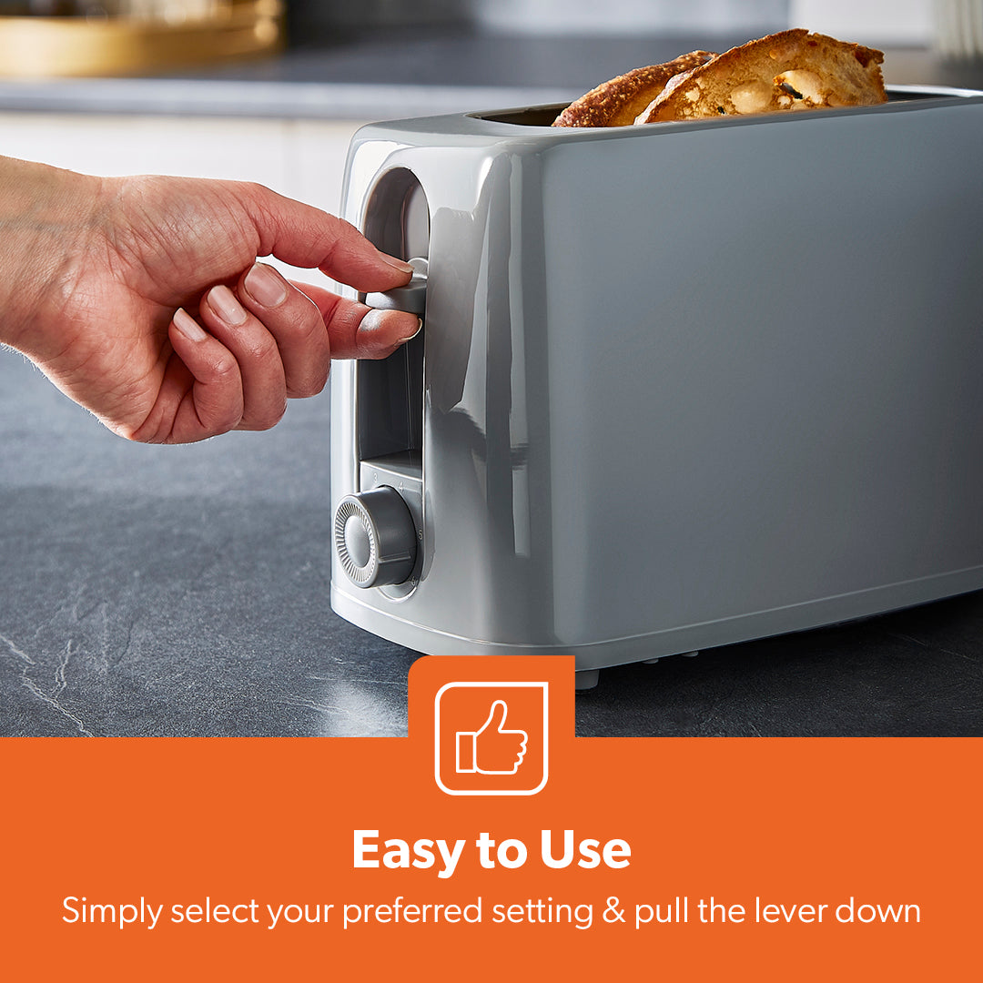Grey 2-Slice Plastic Toaster With Crumb Tray