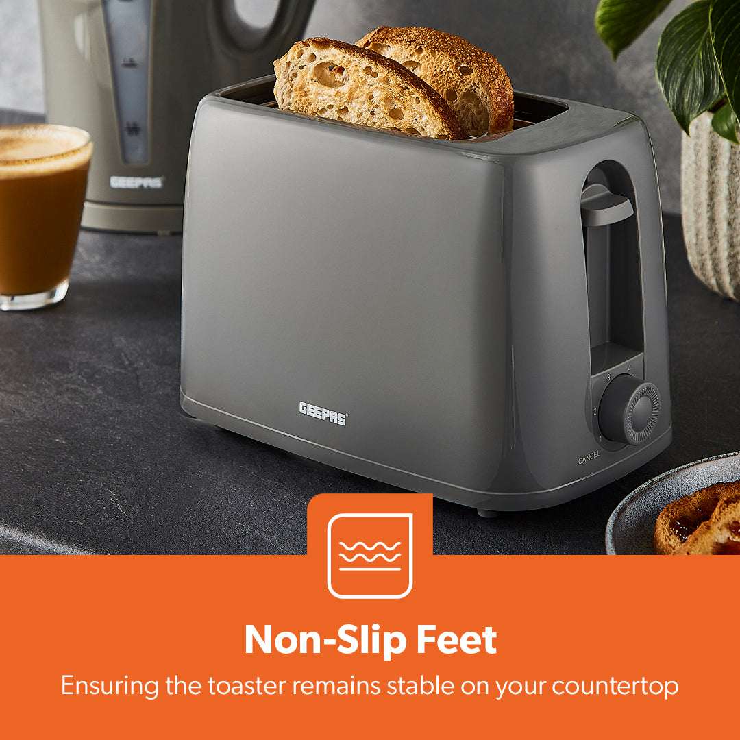 Grey 2-Slice Plastic Toaster With Crumb Tray
