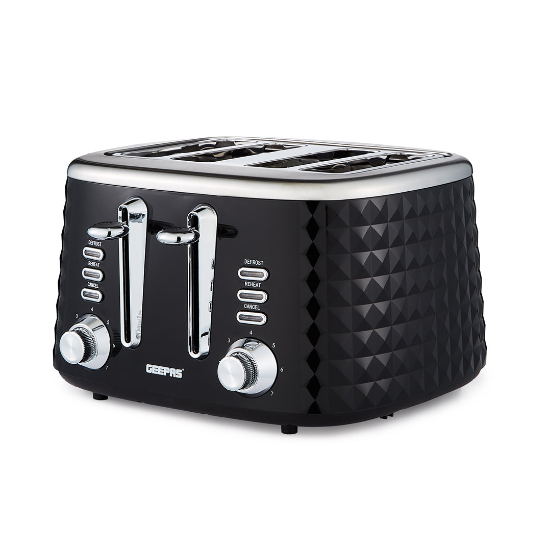 Black and Silver Honeycomb 4-Slice Bread Toaster 1750W