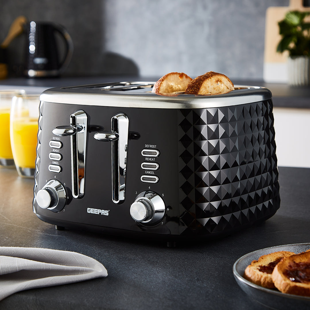 Black and Silver Honeycomb 4-Slice Bread Toaster 1750W