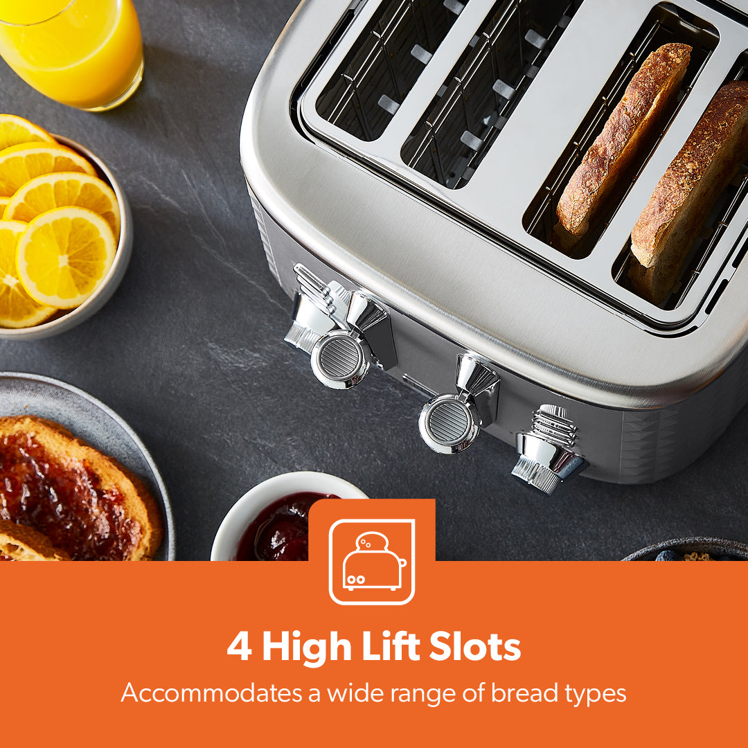 4-Slice Textured Grey Designer Bread Toaster