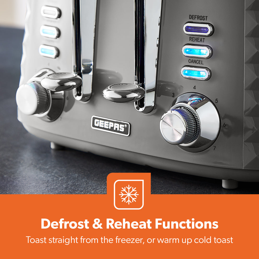 4-Slice Textured Grey Designer Bread Toaster