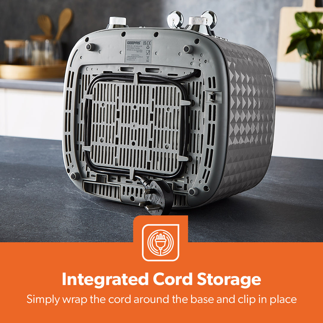4-Slice Textured Grey Designer Bread Toaster