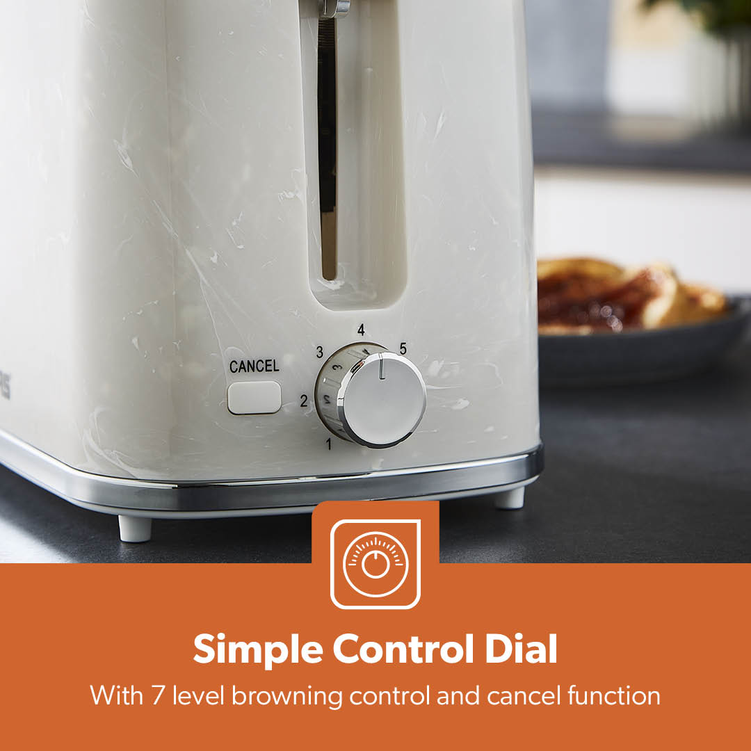 White 2-Slice Bread Toaster With 7-Level Browning Control
