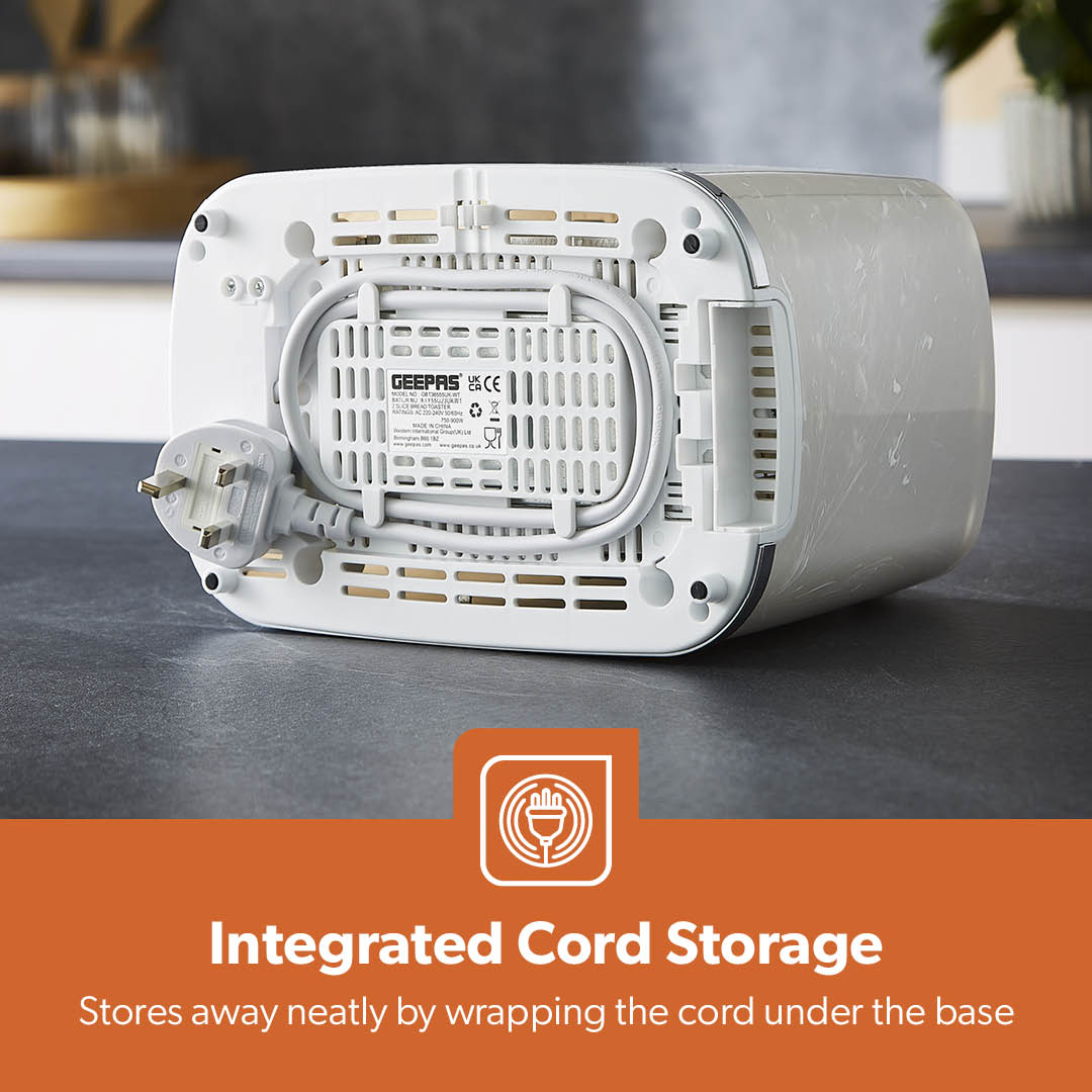 White 2-Slice Bread Toaster With 7-Level Browning Control