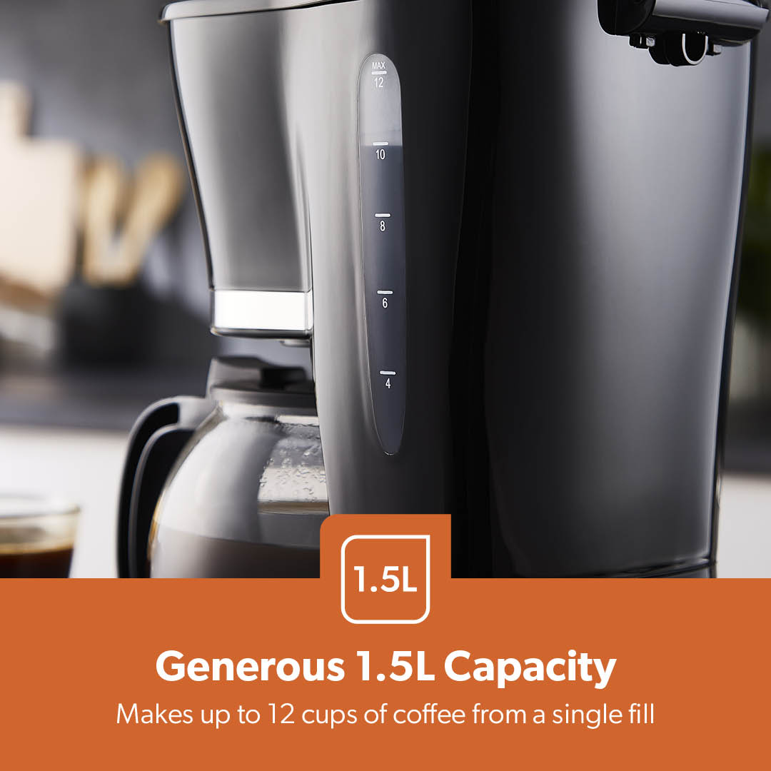 1.5L Black Automatic Filter Coffee Machine With Glass Carafe