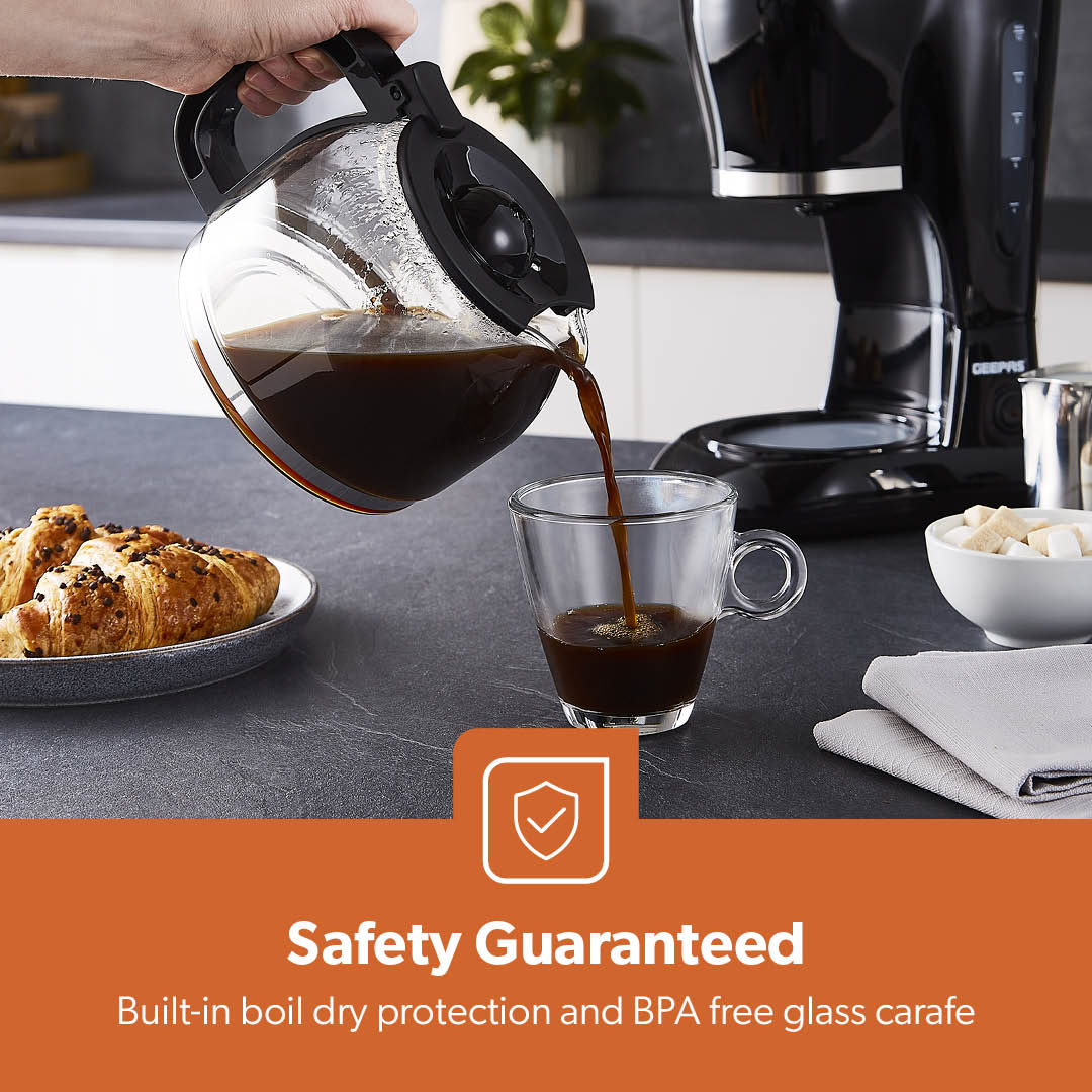 1.5L Black Automatic Filter Coffee Machine With Glass Carafe