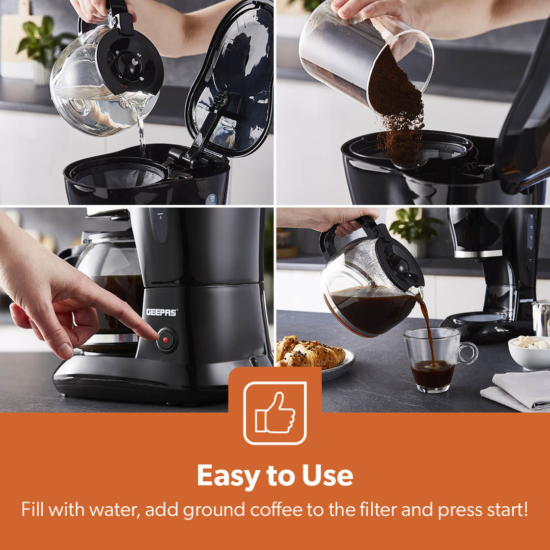 1.5L Black Automatic Filter Coffee Machine With Glass Carafe