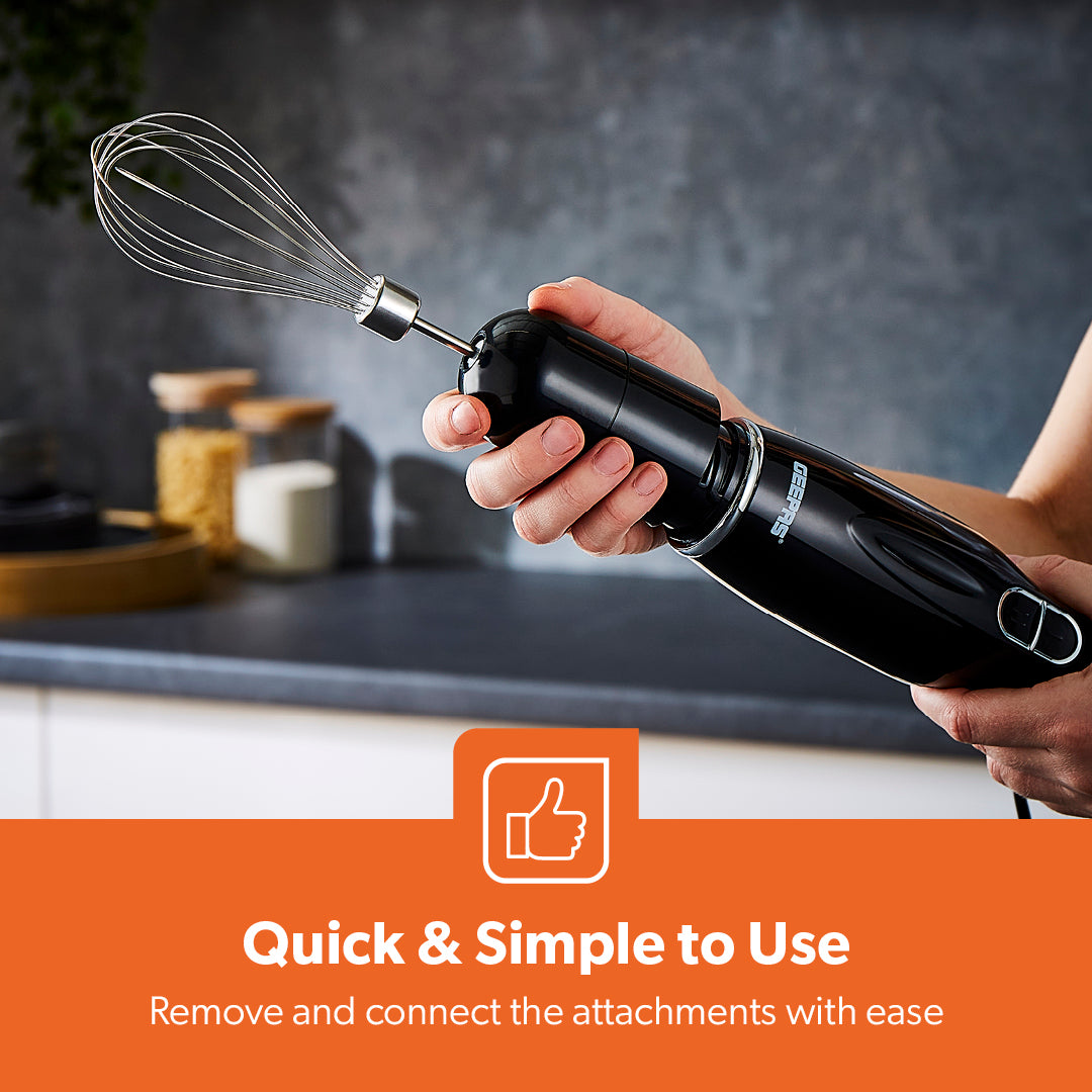 4-in-1 Black Hand Blender with Electric Whisk