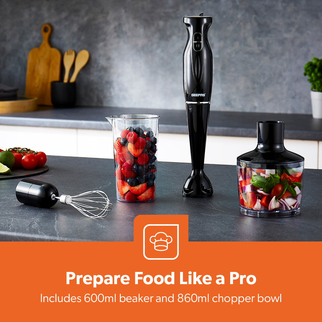 4-in-1 Black Hand Blender with Electric Whisk