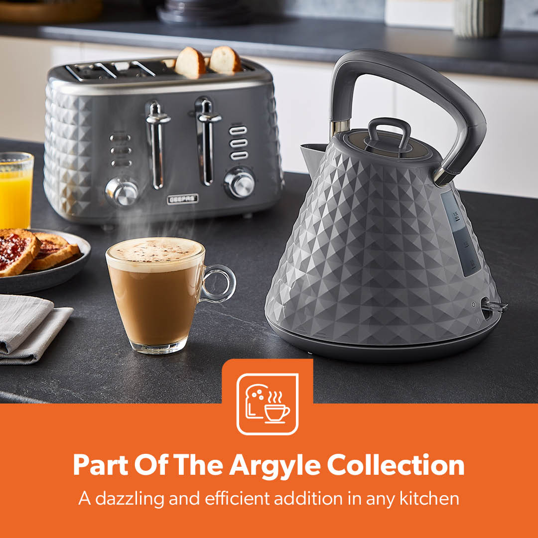 1.5L Grey Cordless Electric Pyramid Kettle 3000W
