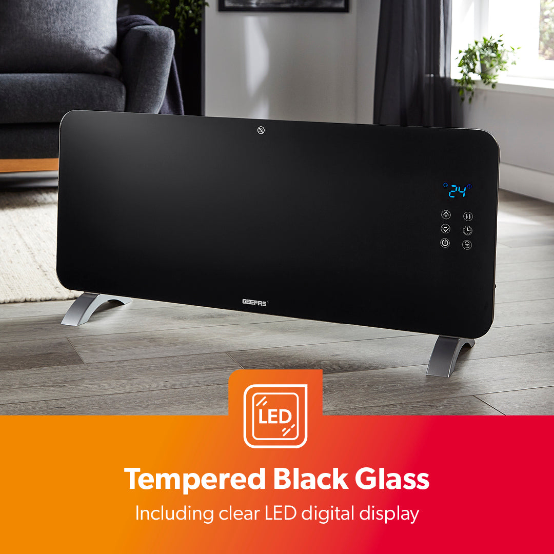 The black panel heater is made out of LED tempered black glass design on the front.