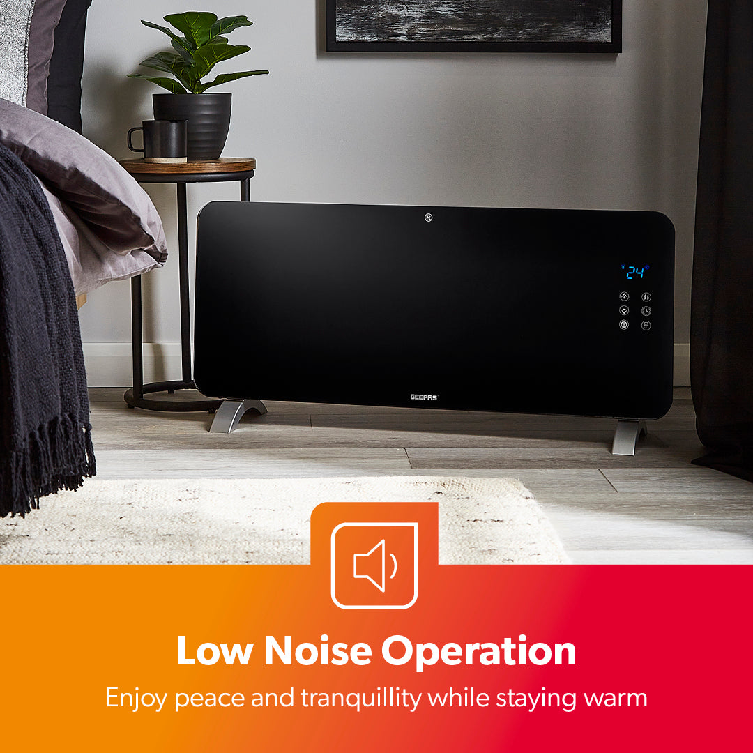 The black panel eater also features a low noise operation meaning you can enjoy peace while staying warm making the heater perfect for home and office heating.