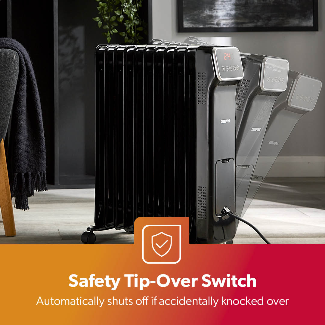11-Fin Black Digital Oil-Filled Radiator Heater 2500W